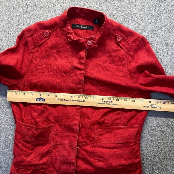 CITY UNLTD size 4 Red 100% Linen‎ Crop blazer Jacket,Buttons Front,Womens - Picture 4 of 11